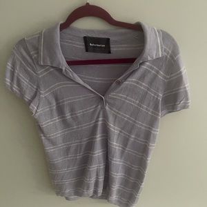 Women’s purple and white striped Refermation polo